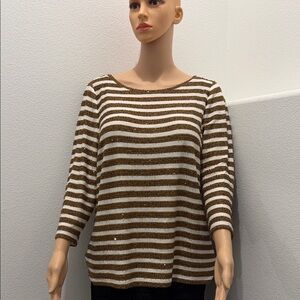 Talbots Brown and White Striped Top